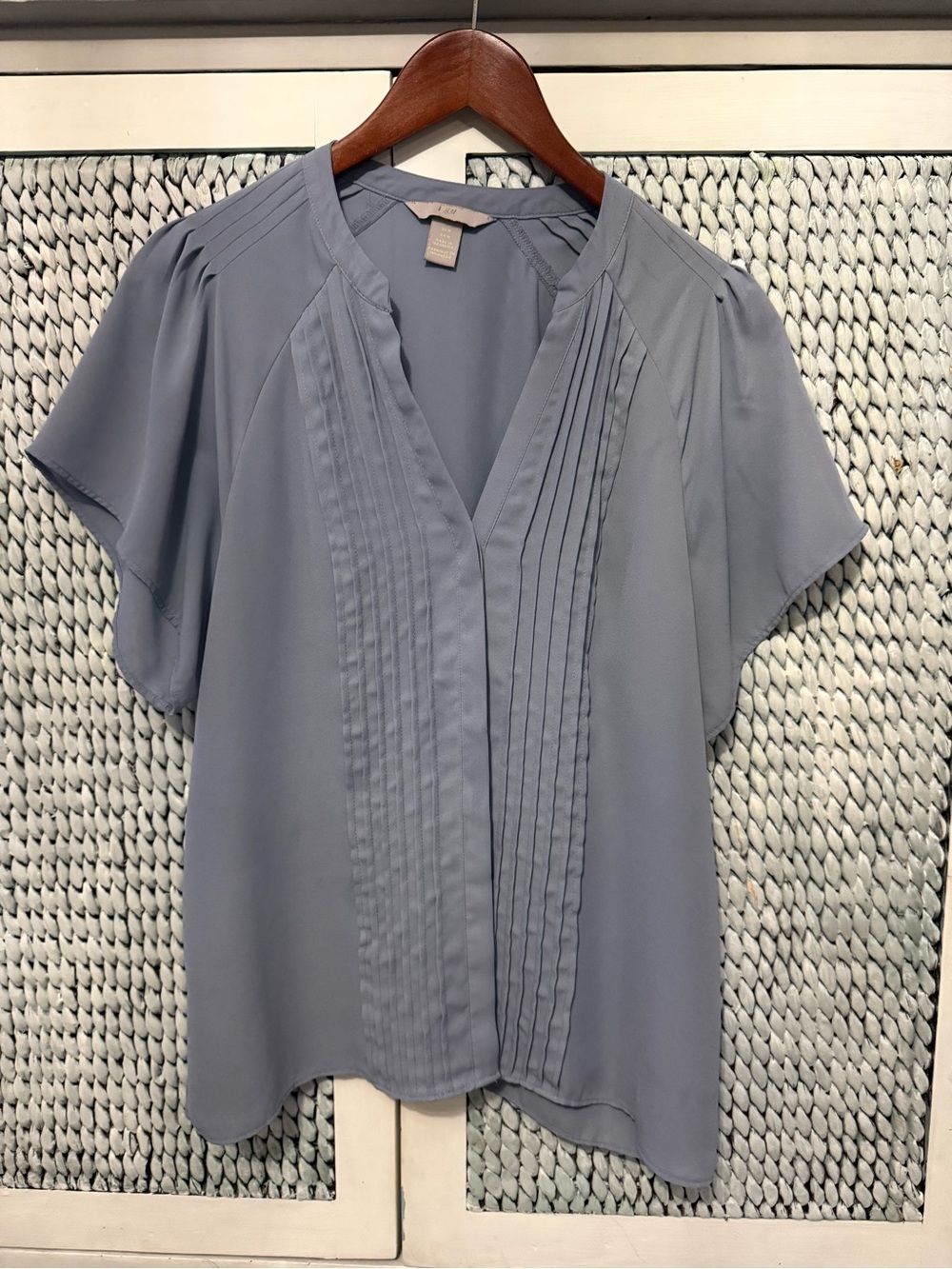 H&M Dusty Blue Pintuck Flutter Sleeve Blouse